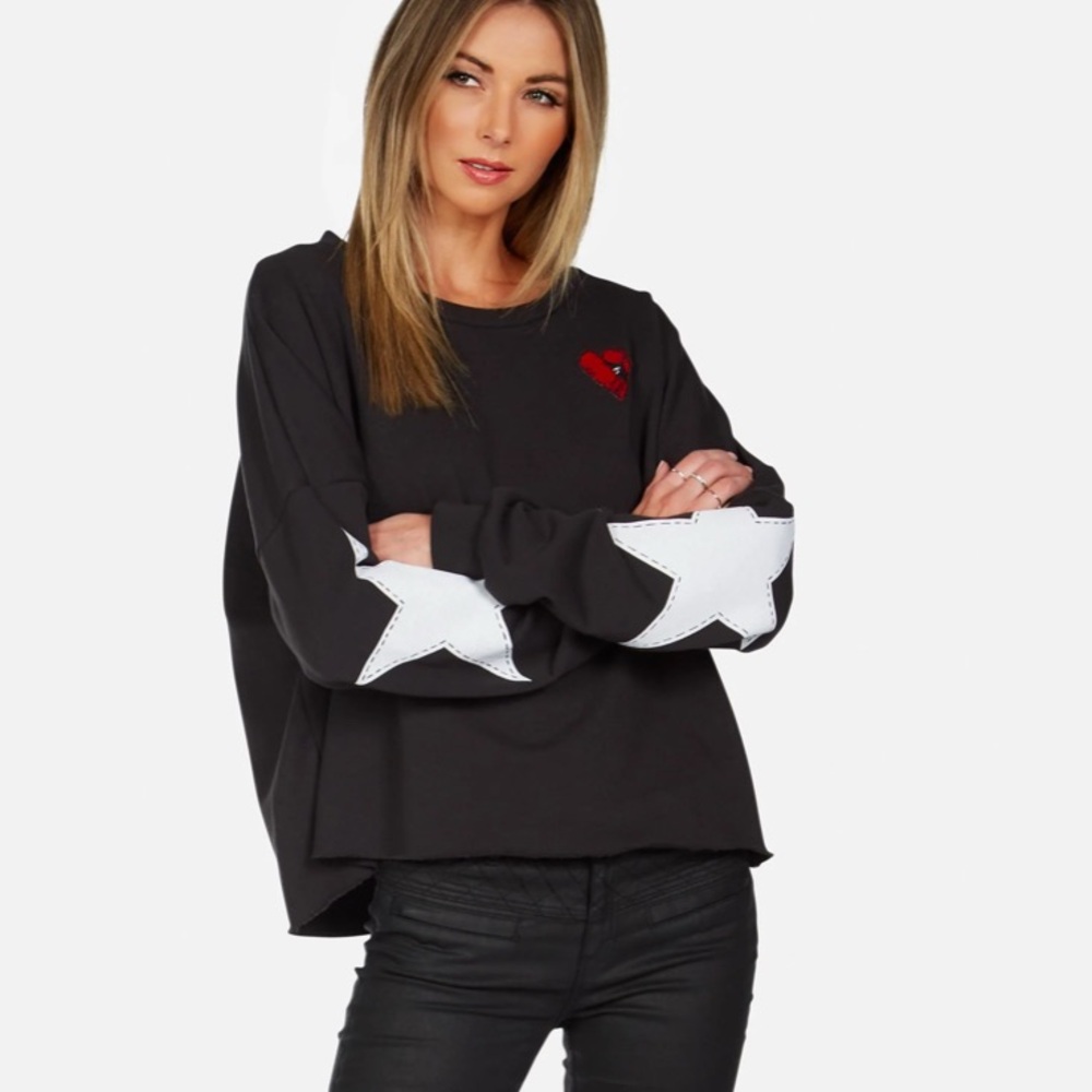 Lauren Moshi Black Sweatshirt with White Stars and Red Heart